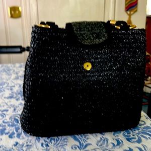 Black straw bag with long straps